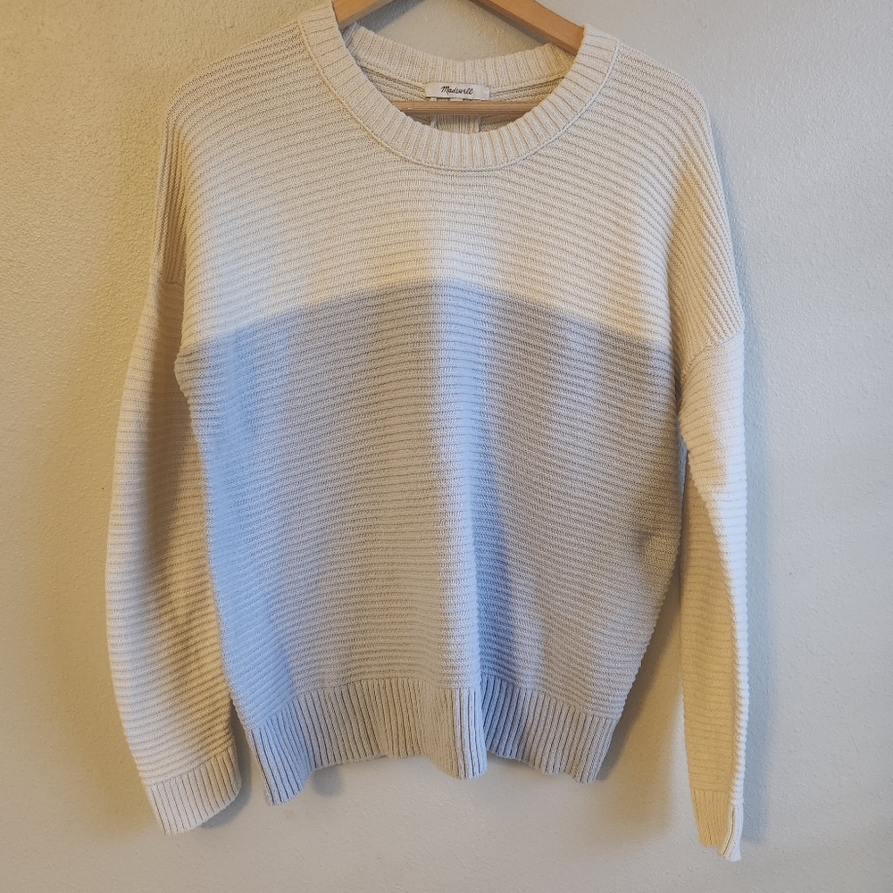 Madewell Greensboro Button-Back Sweater | Cream‎ & Periwinkle | Size M - Picture 7 of 9
